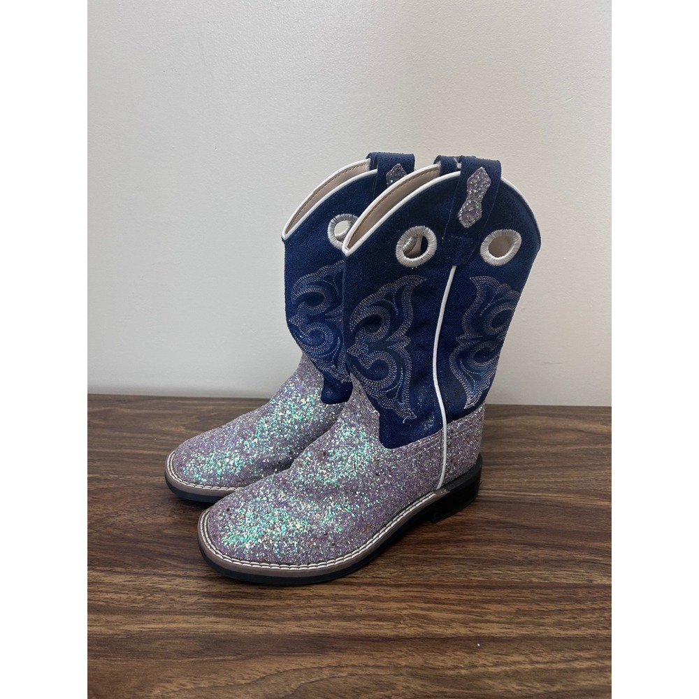 Old West Kids Blue Glitter Western Cowboy Boots VB9183 Size 13.5 D